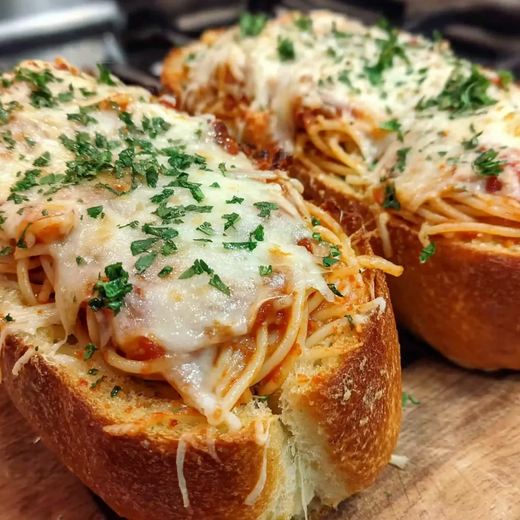 Cheesy Spaghetti Garlic Bread