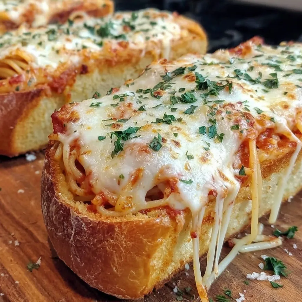 Cheesy Spaghetti Garlic Bread