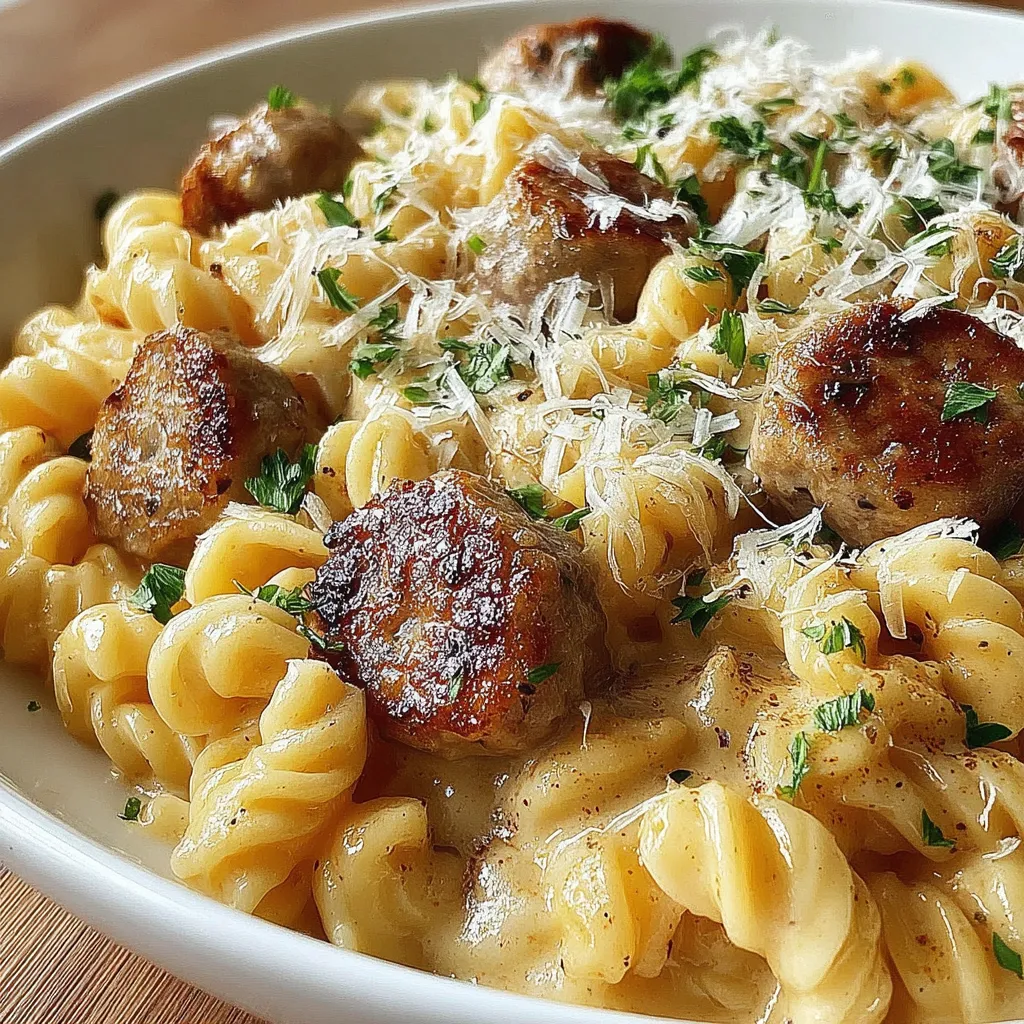 Garlic Butter Sausage Bites with Creamy Parmesan Pasta