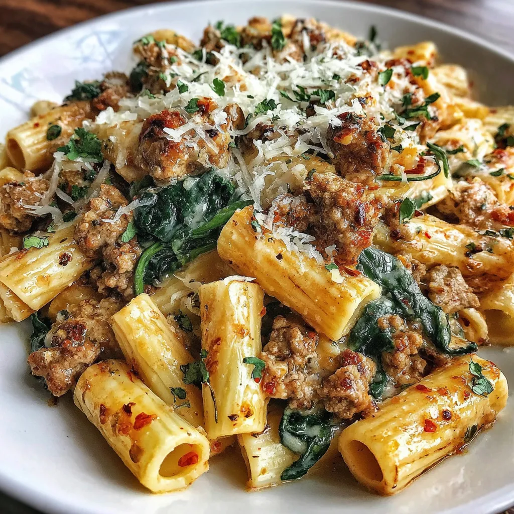 Cheesy Beef and Italian Sausage Rigatoni in Garlic Butter Sauce