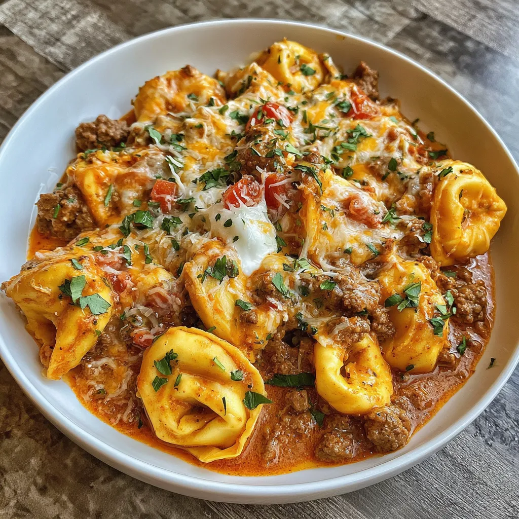 One-Pot Cheesy Enchilada Tortellini with Beef Ingredients:
