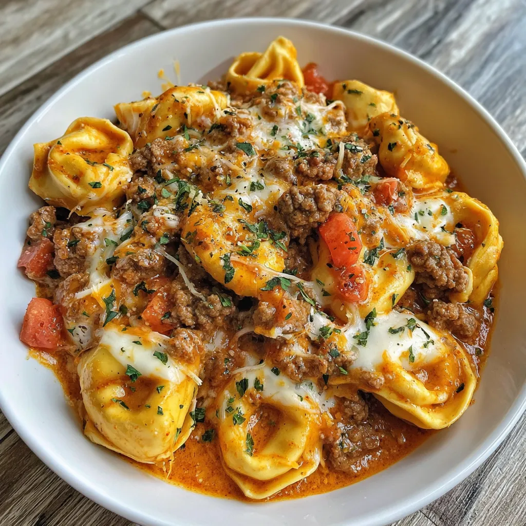 One-Pot Cheesy Enchilada Tortellini with Beef Ingredients: