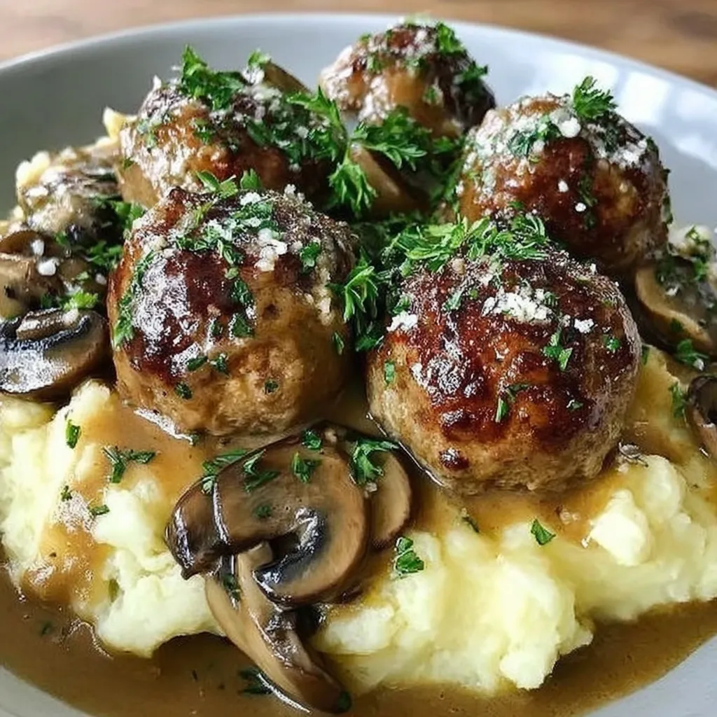 Beef Meatballs in Mushroom Gravy