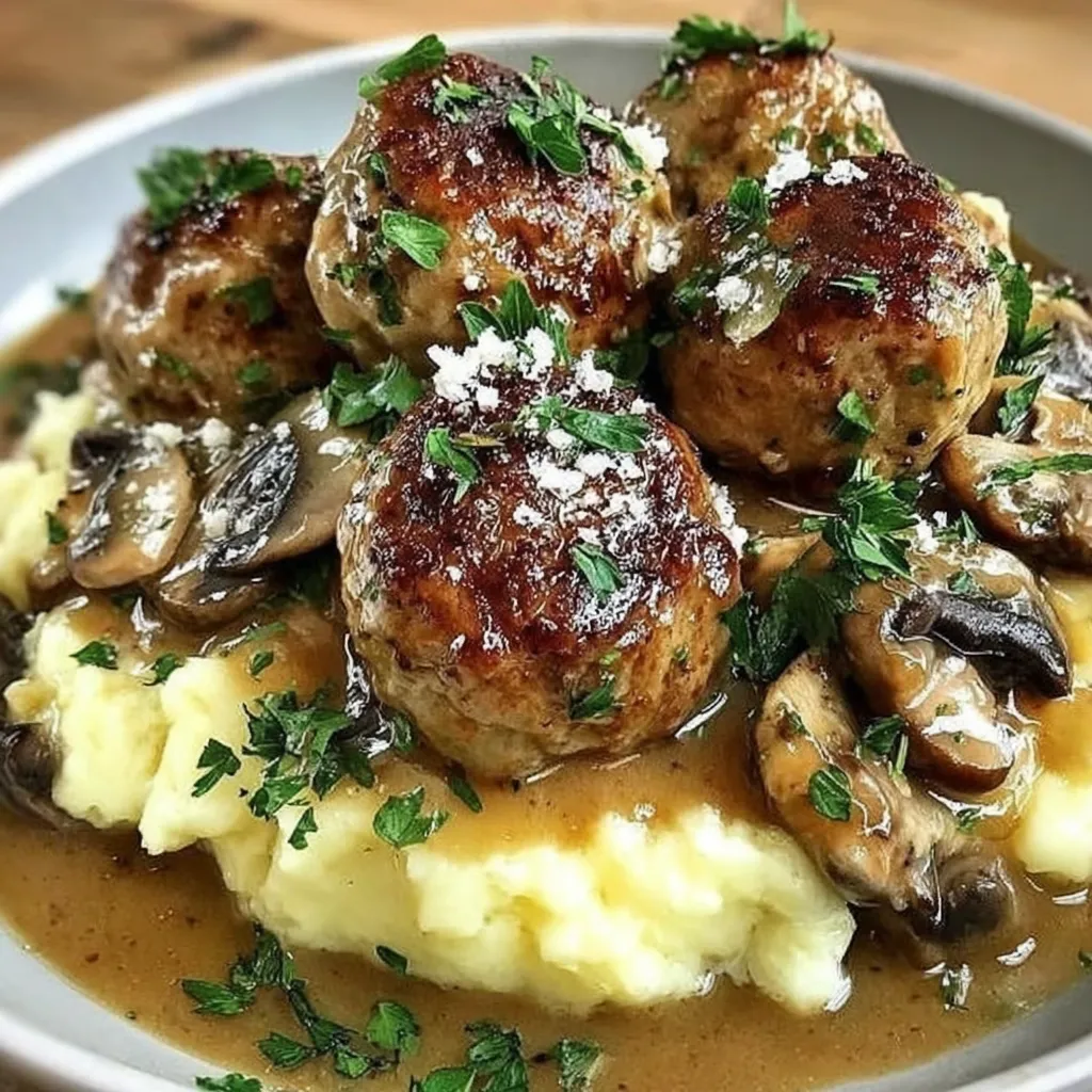 Beef Meatballs in Mushroom Gravy