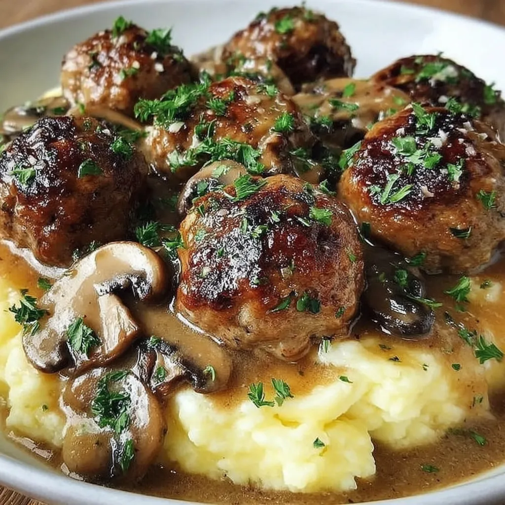 Beef Meatballs in Mushroom Gravy