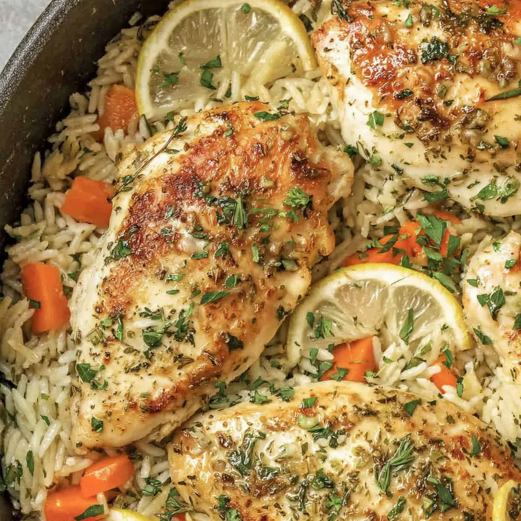 Lemon Herb Chicken Breasts with Rice Pilaf