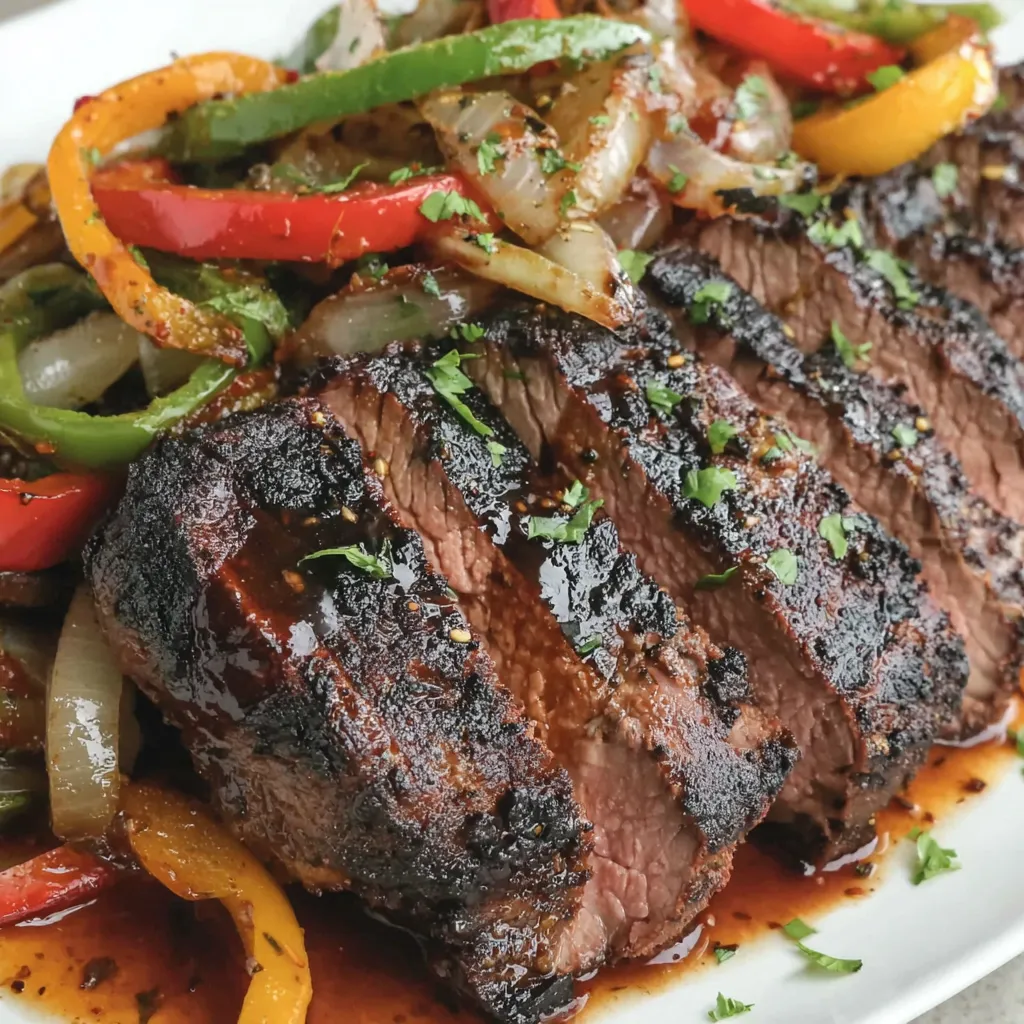 Grilled Tri Tip with Onions and Peppers