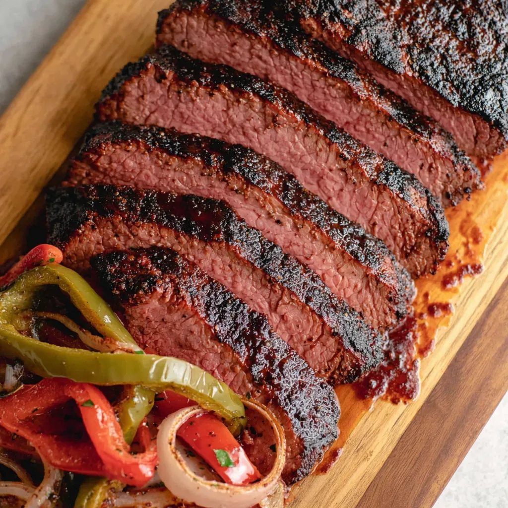 Grilled Tri Tip with Onions and Peppers