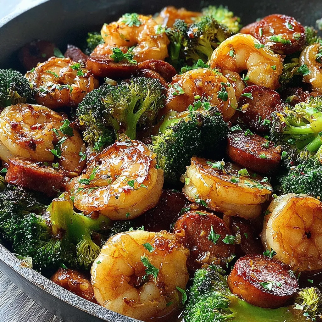 Honey Garlic Shrimp, Sausage and Broccoli