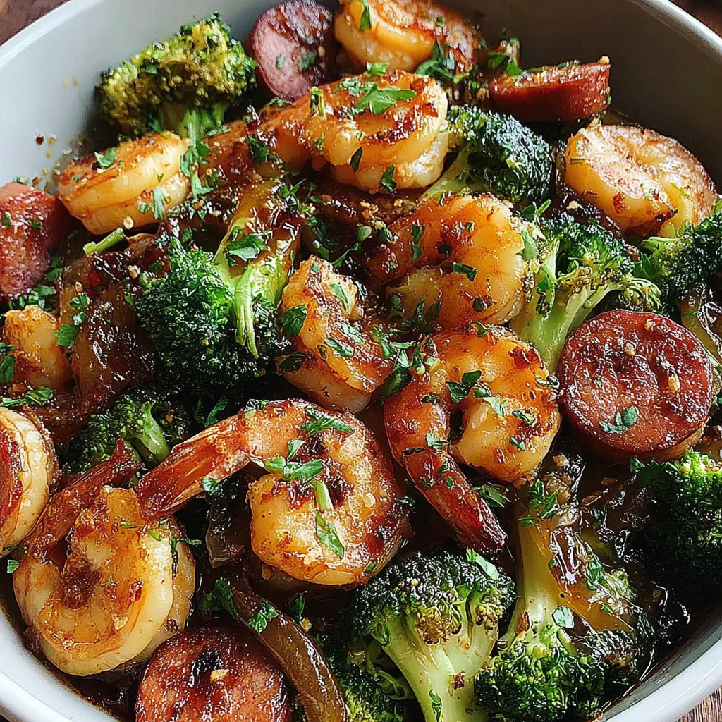 Honey Garlic Shrimp, Sausage and Broccoli