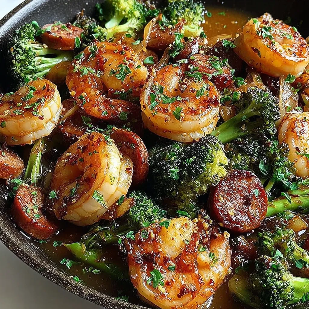 Honey Garlic Shrimp, Sausage and Broccoli