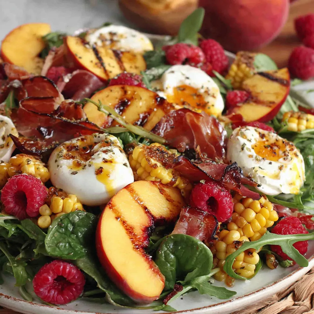 Peach Burrata Salad with Hot Honey Vinaigrette