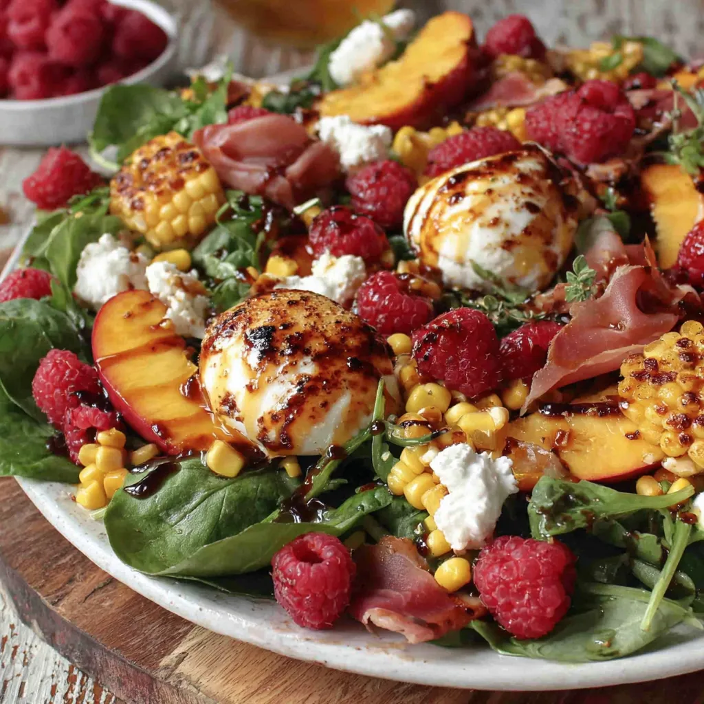 Peach Burrata Salad with Hot Honey Vinaigrette