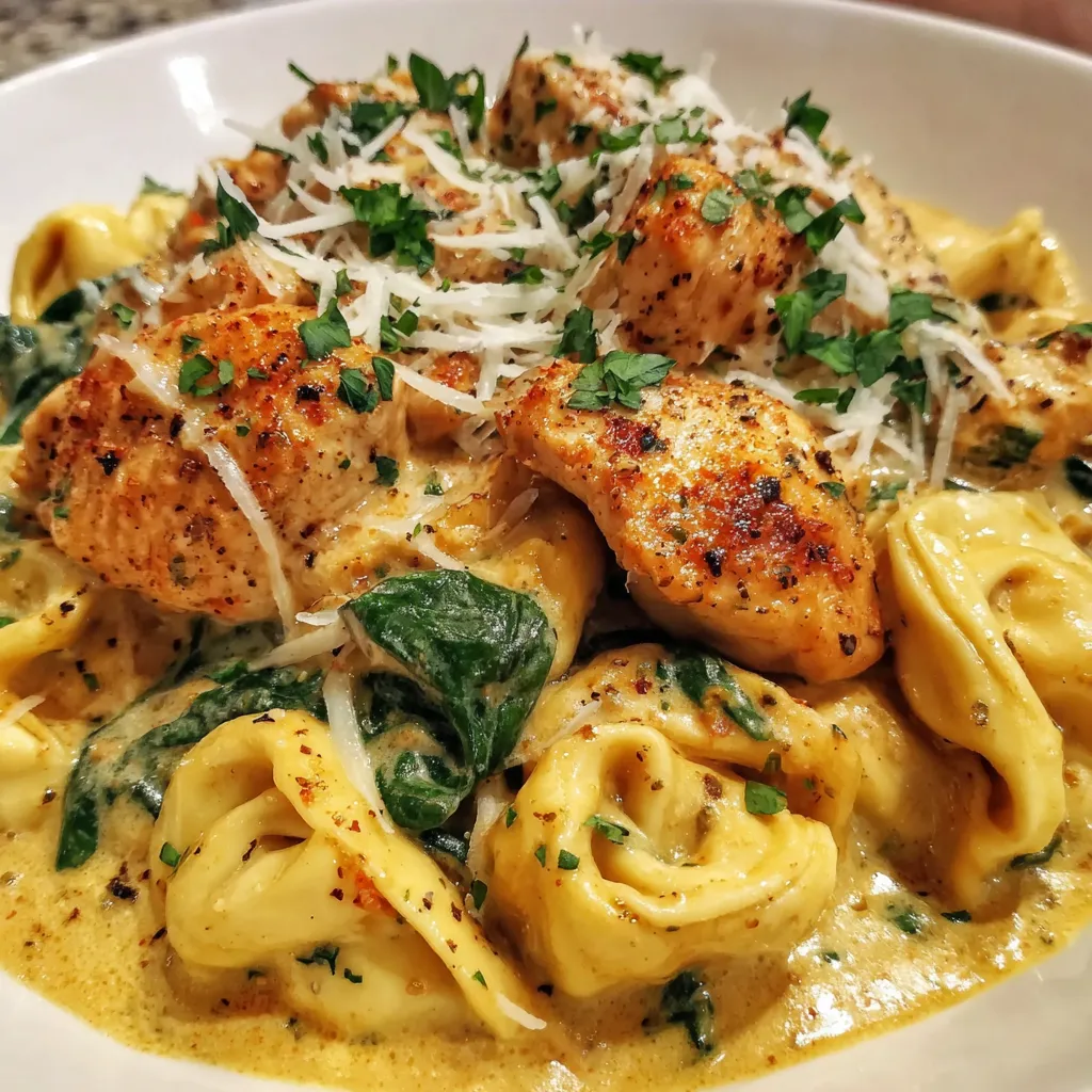 One Pot Creamy Parmesan Chicken Tortellini