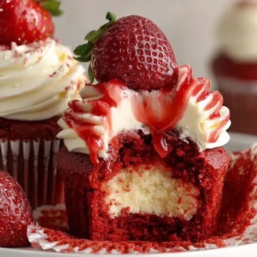 Strawberry Cheesecake Red Velvet Cupcakes