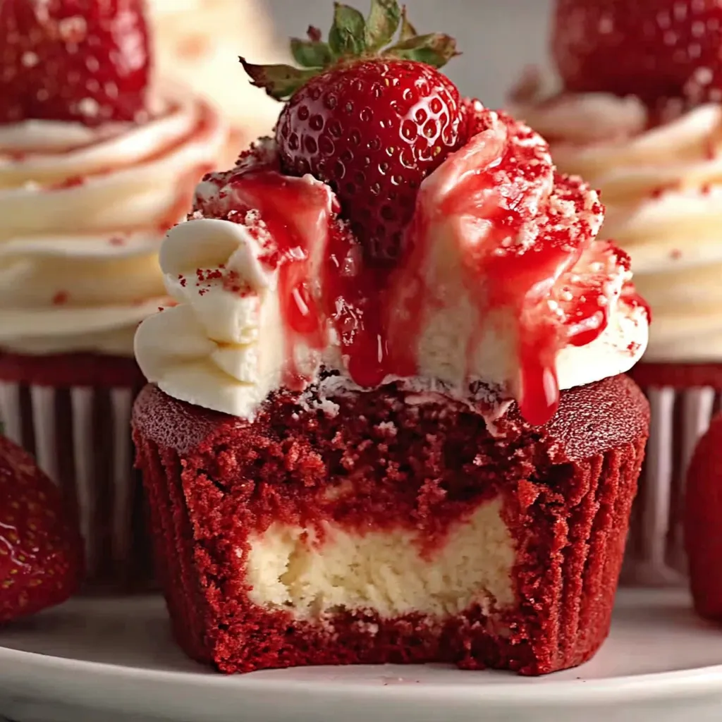 Strawberry Cheesecake Red Velvet Cupcakes