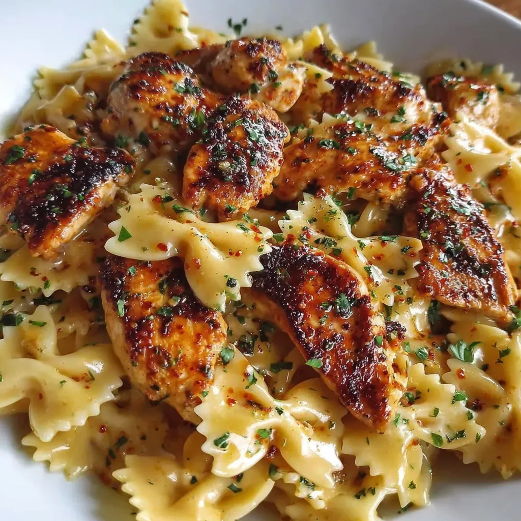 SPICY CAJUN CHICKEN BOWTIE PASTA IN CHEESY ALFREDO SAUCE