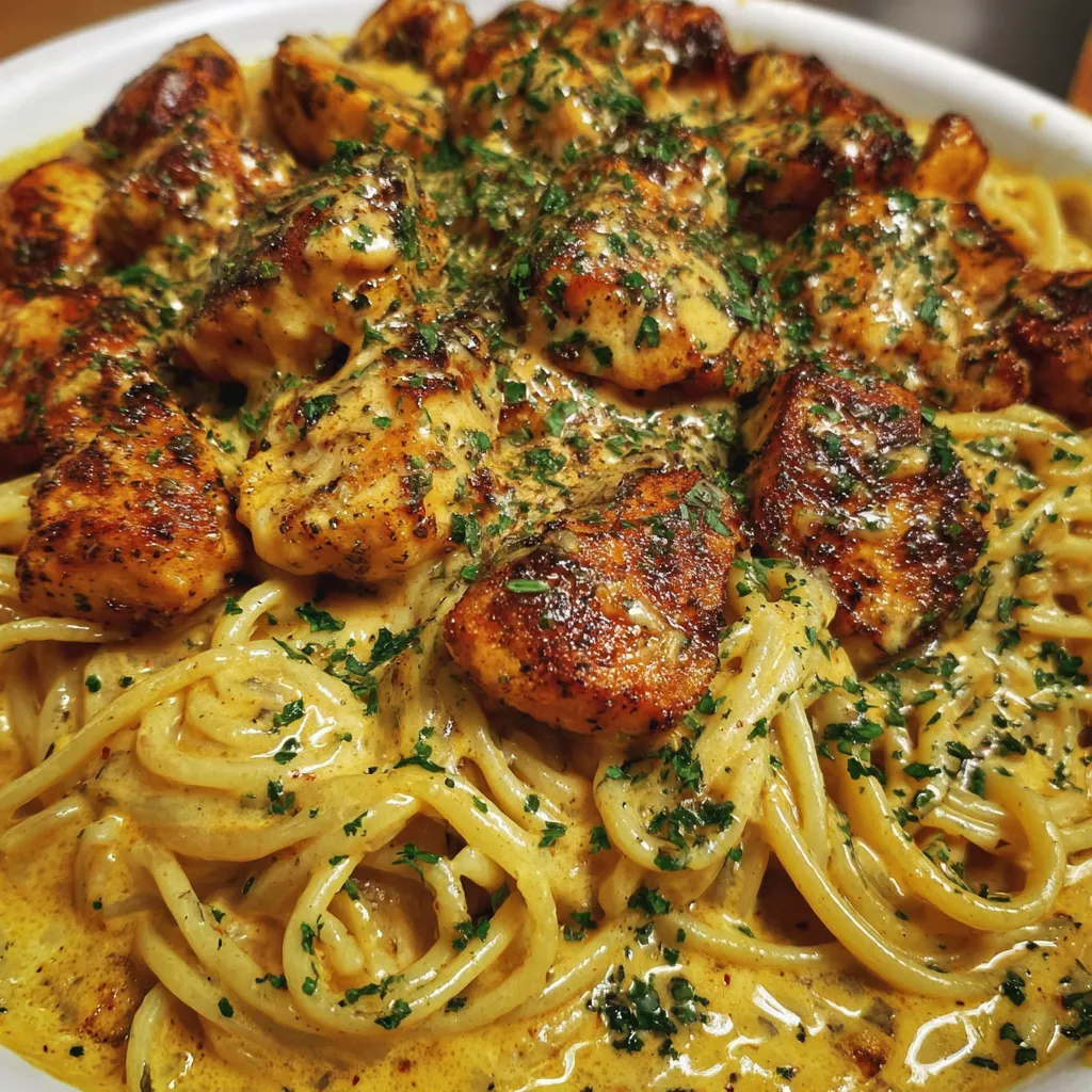 Cheesy Garlic Chicken Spaghetti with Velveeta Cream Sauce