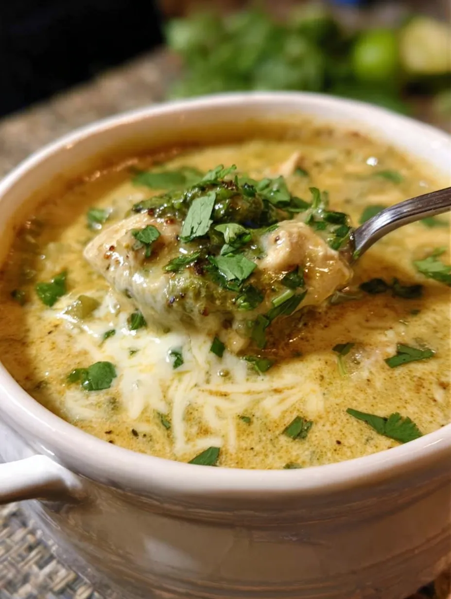 A bowl of soup with a spoon in it.