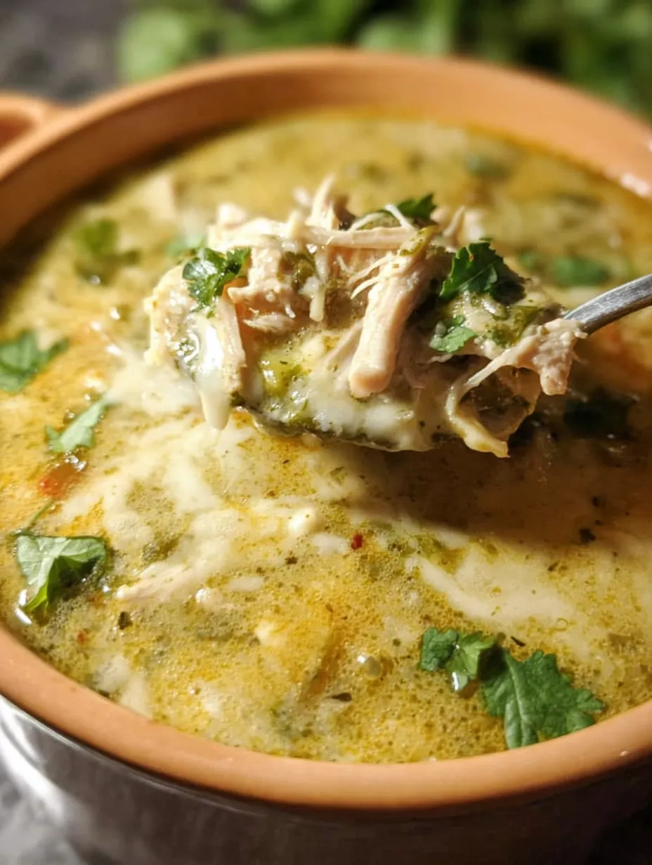 A bowl of soup with a spoon in it.