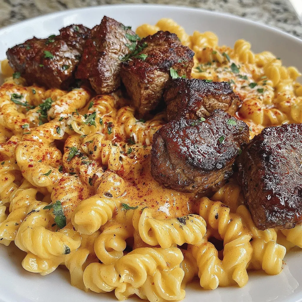 Cajun Steak Tips in Cheesy Parmesan Rotini