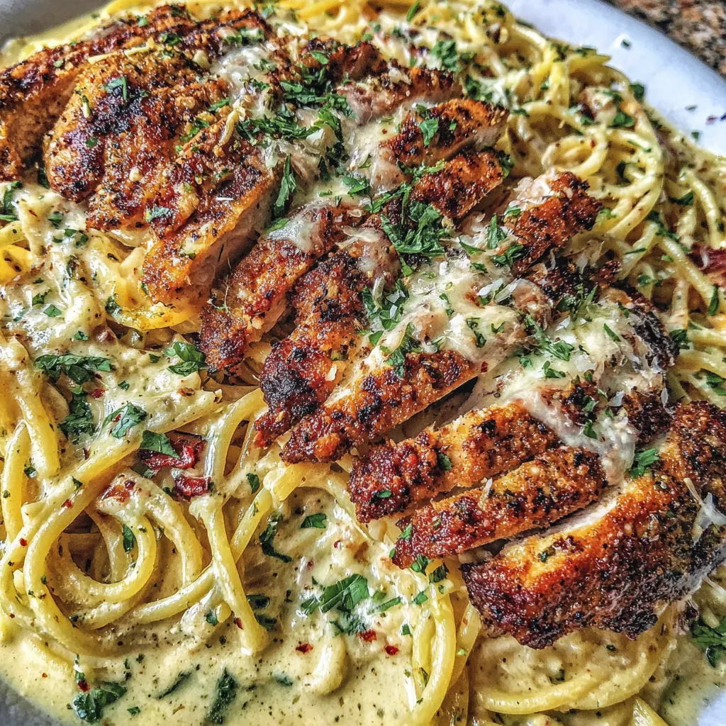 Garlic Parmesan Chicken Spaghetti in Spicy Cajun Cream Sauce