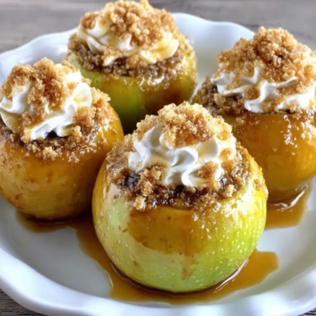 A plate of apple desserts with whipped cream.