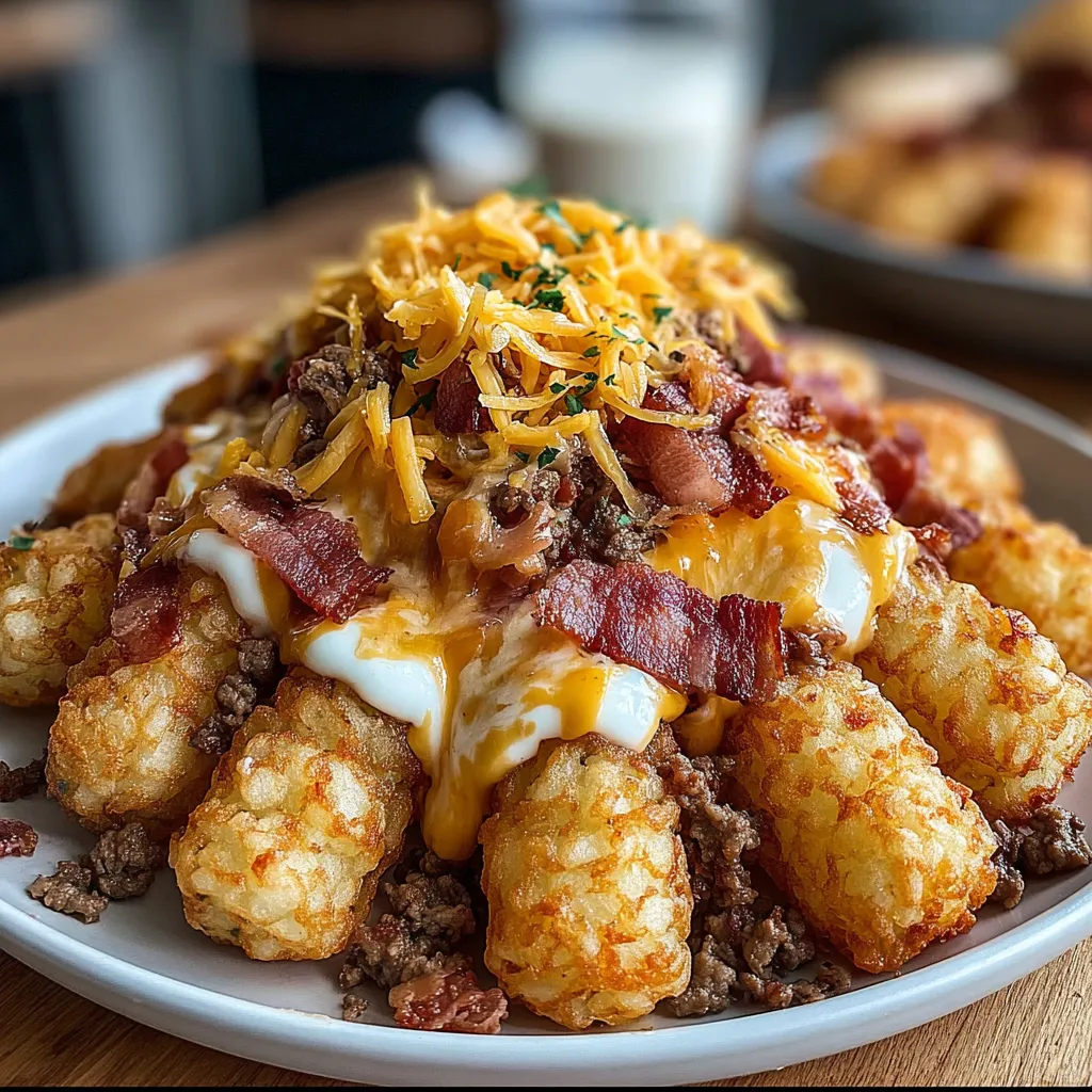A plate of food with bacon and cheese on top.