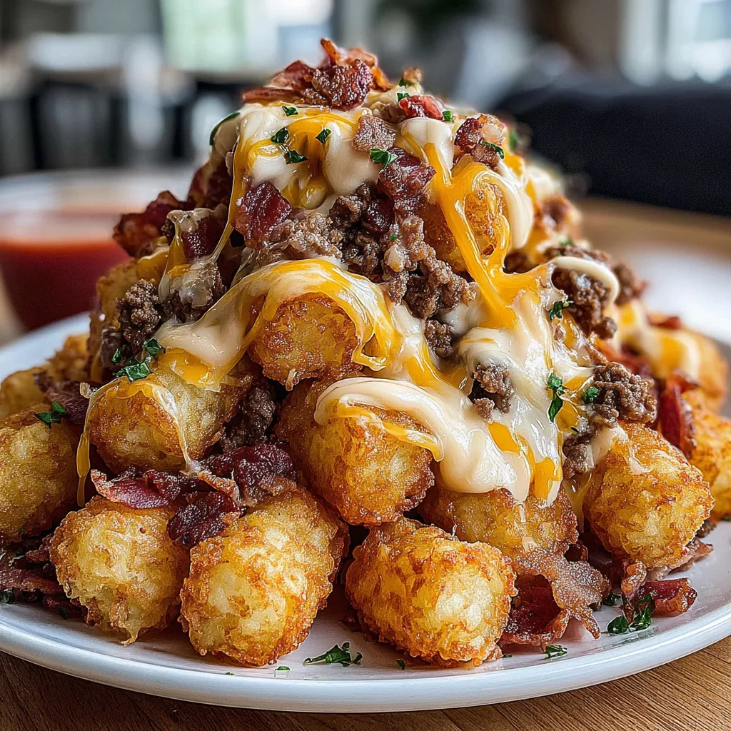 A plate of food with cheese and bacon on top.