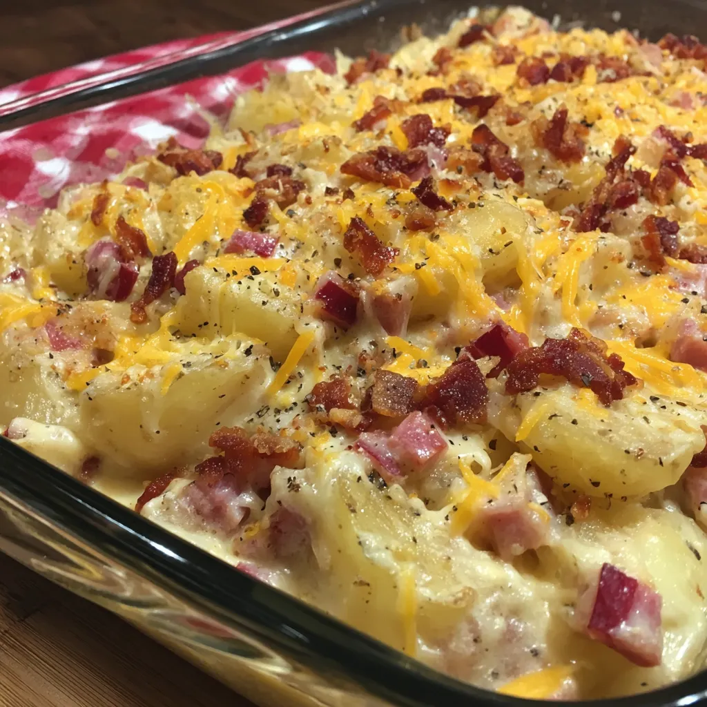 A dish of bacon and cheese.