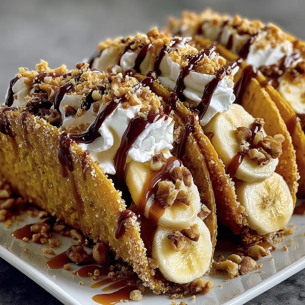A dessert with bananas and caramel sauce.