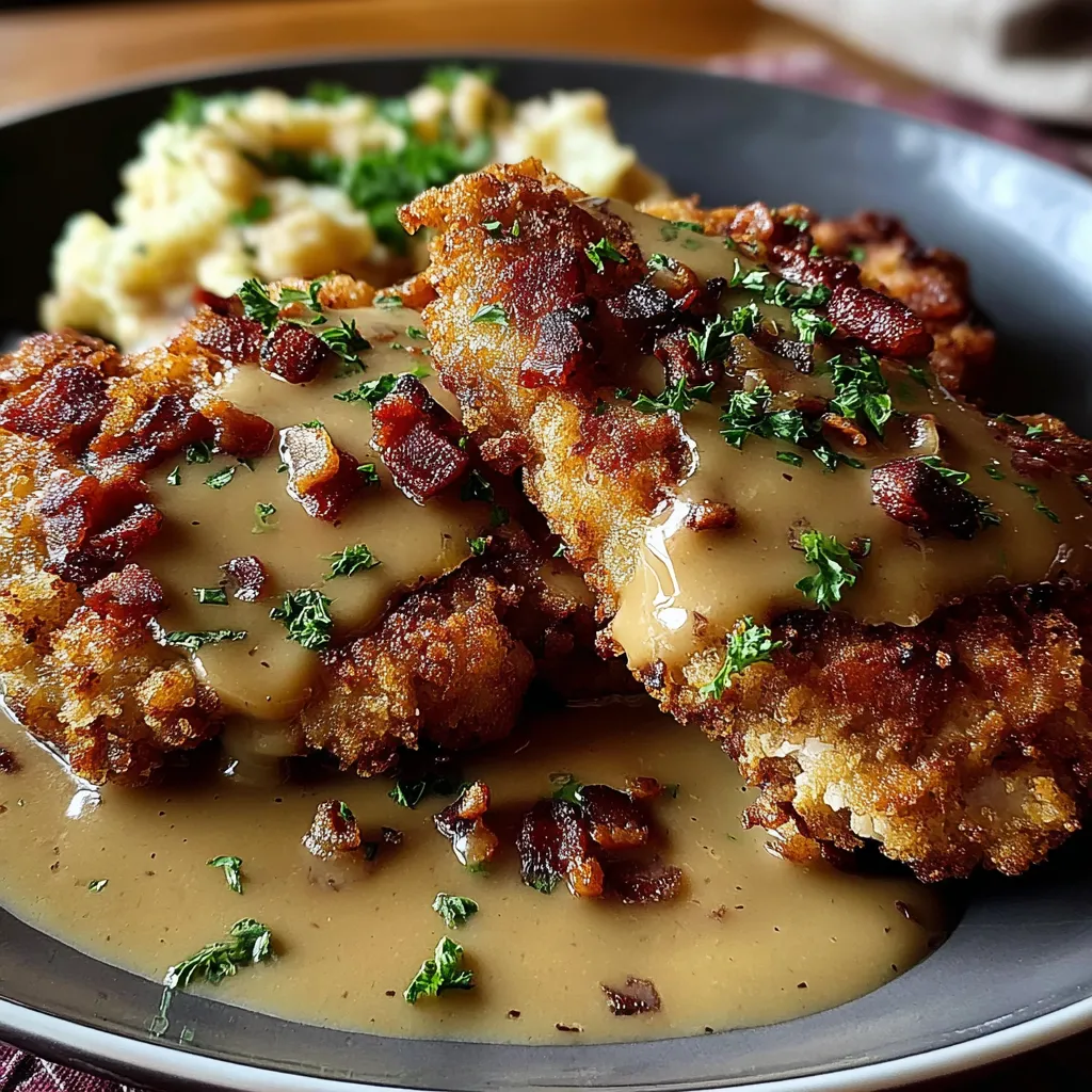 A plate of food with chicken and gravy.