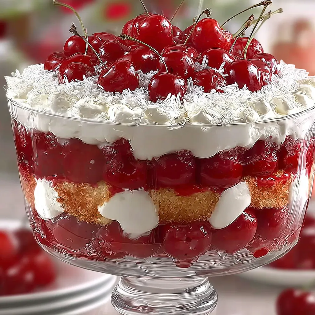 A glass bowl filled with cherries and whipped cream.