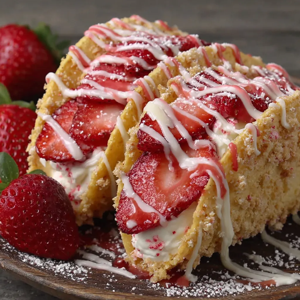 A slice of cake with strawberries on top.