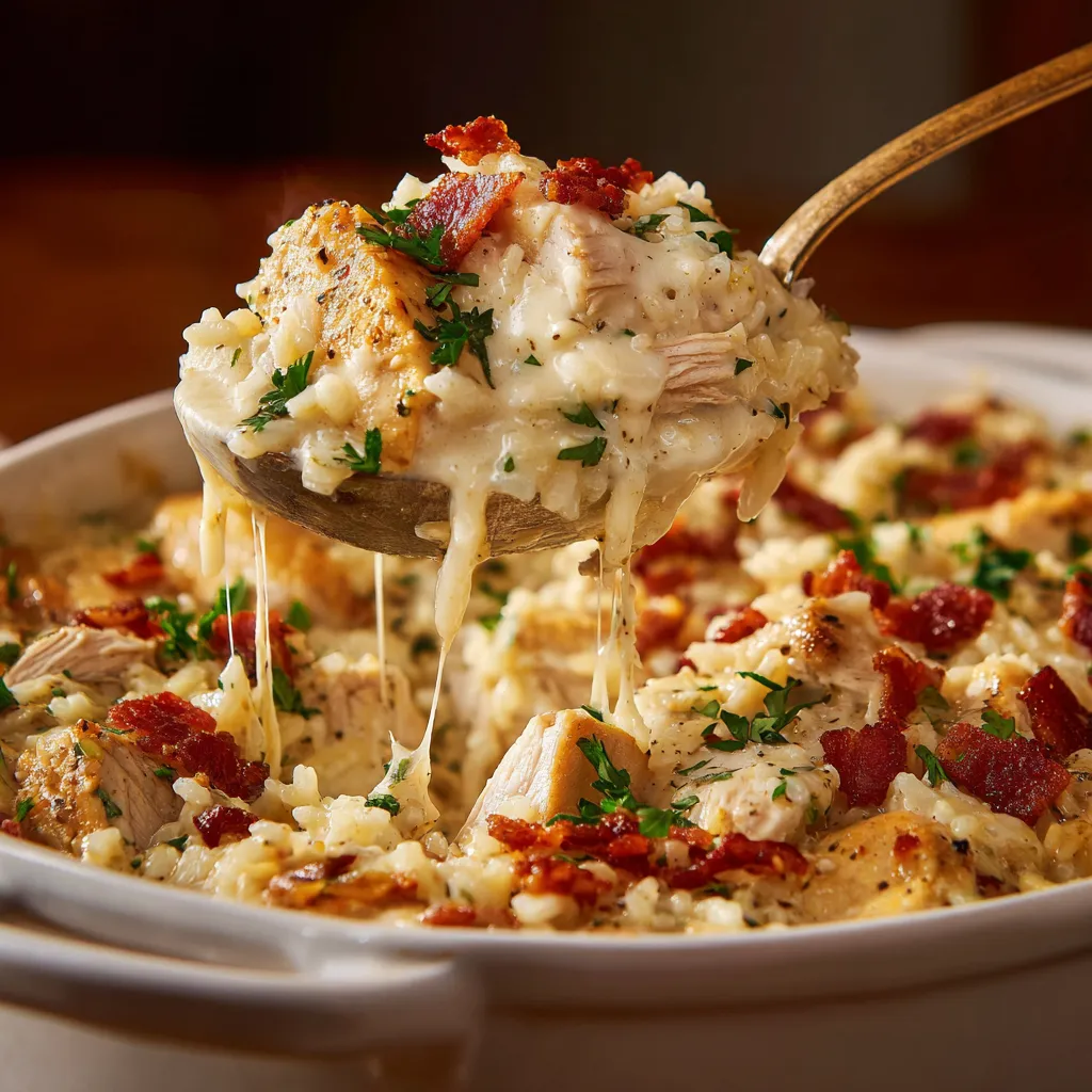A spoonful of chicken and rice.