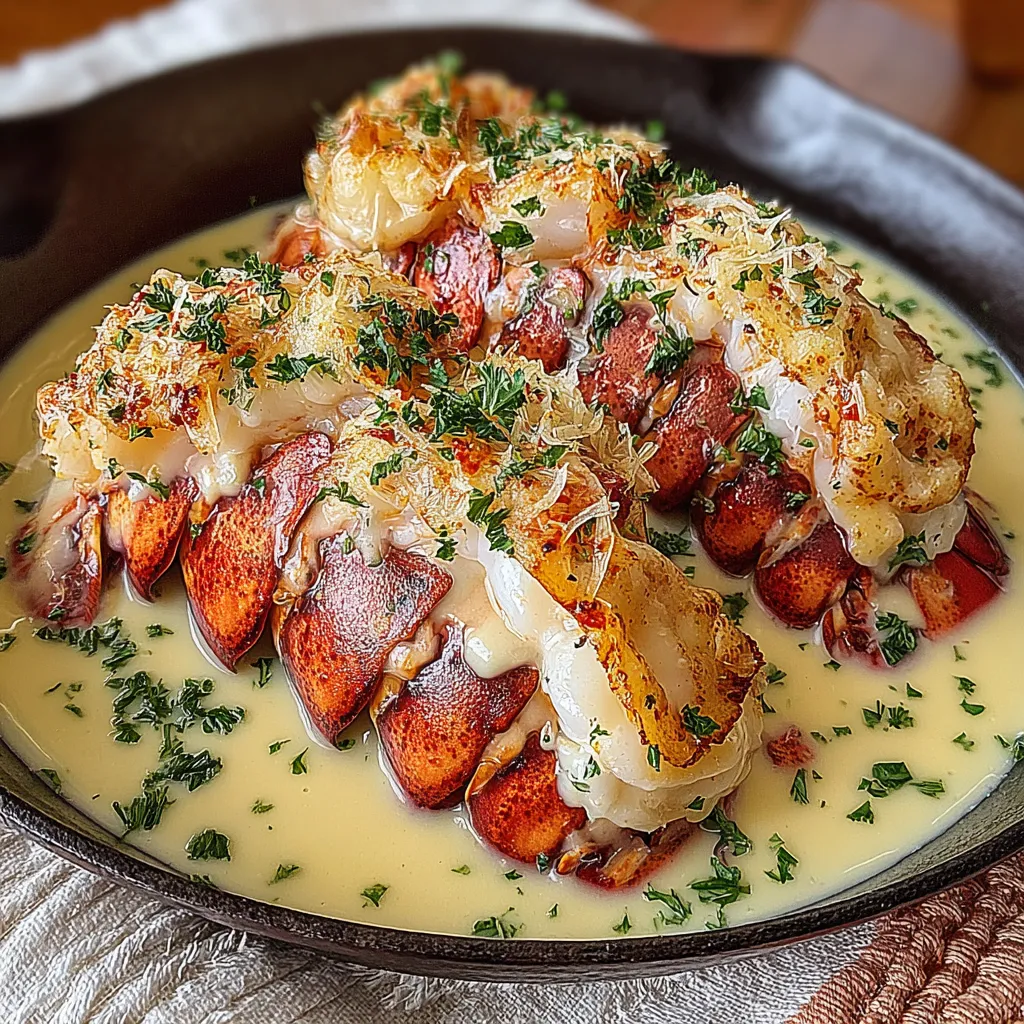 A plate of lobster with sauce.