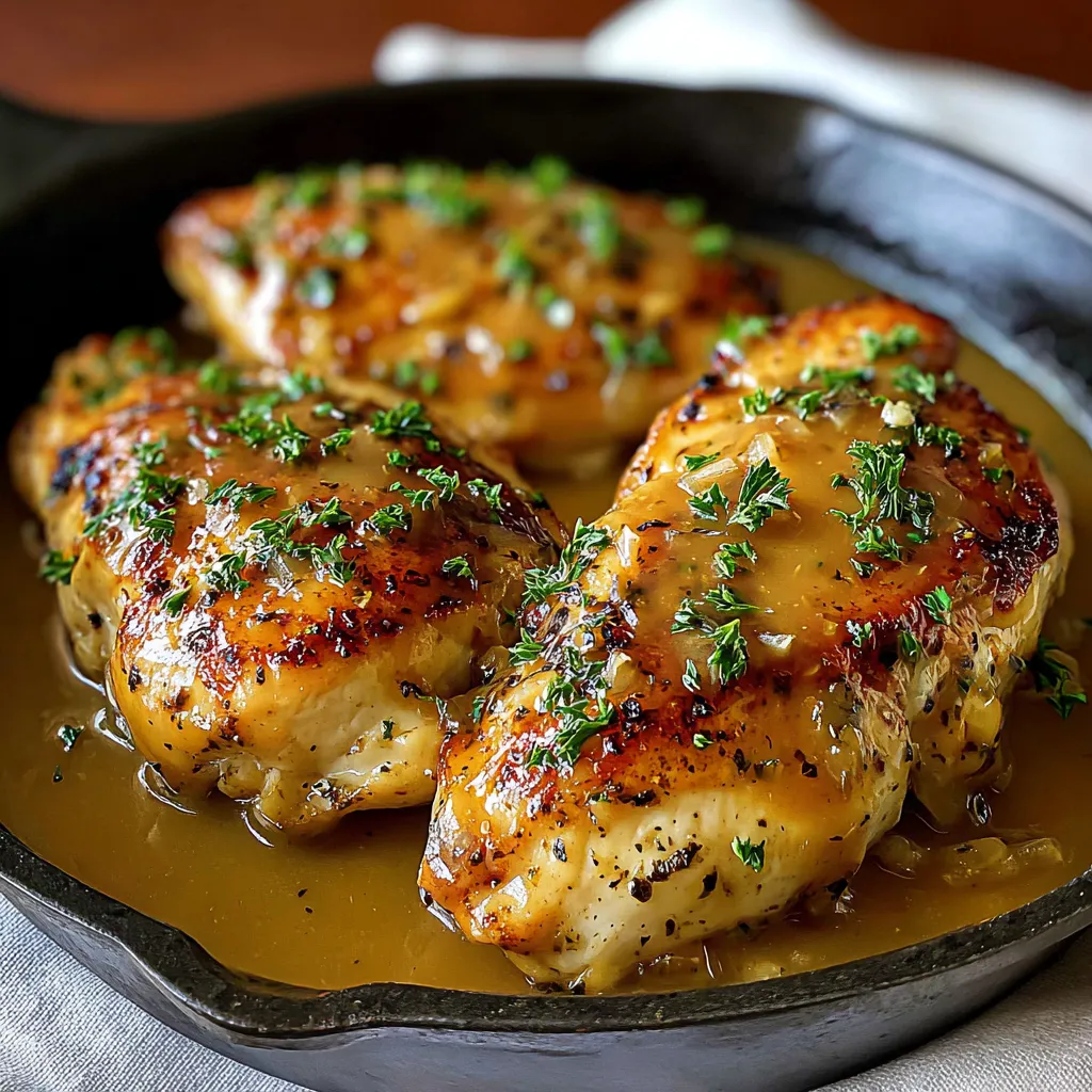 Chicken with herbs in a pan.