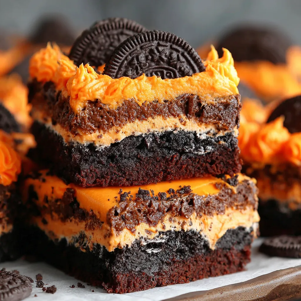 A slice of chocolate cake with orange frosting.