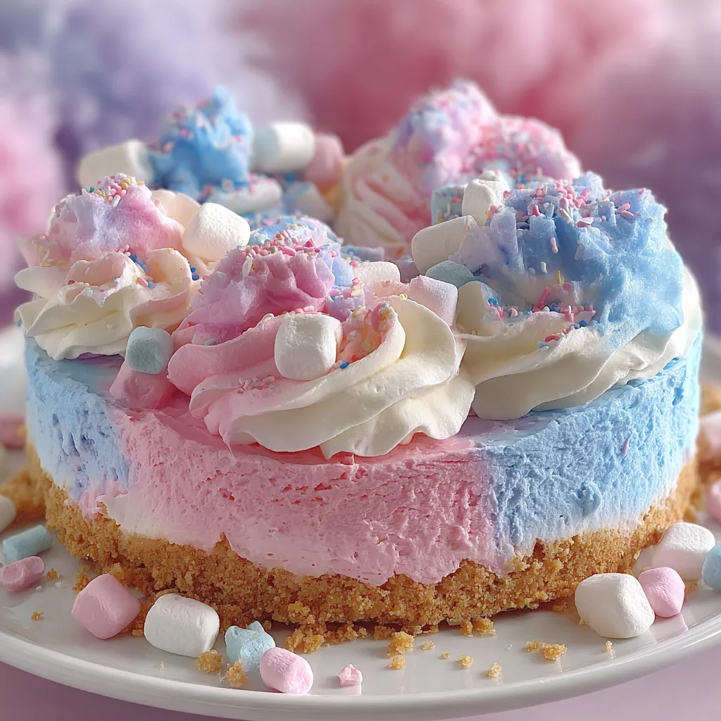 A slice of cake with pink, blue, and white frosting.