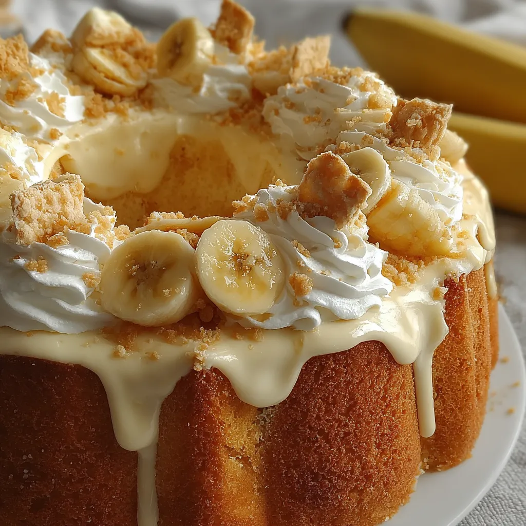 A cake with bananas and walnuts on top.