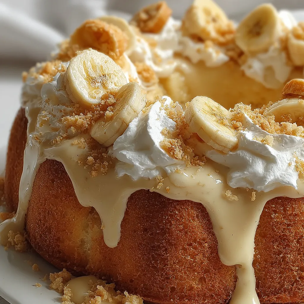 A cake with bananas and nuts on top.