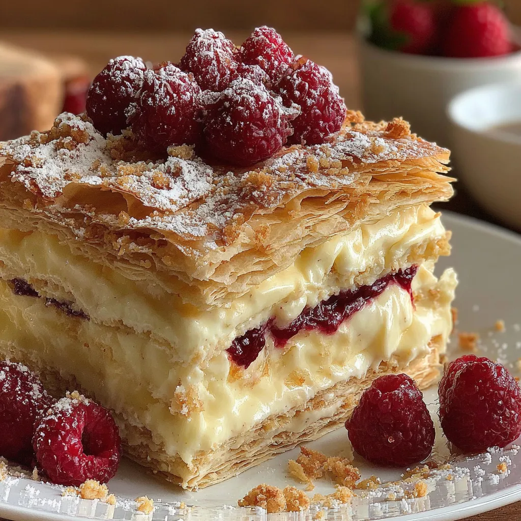 A slice of cake with raspberries on top.