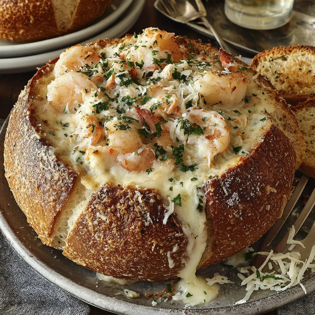 A bowl of shrimp and cheese.