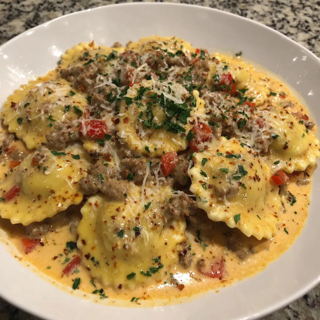 A plate of food with pasta and meat.