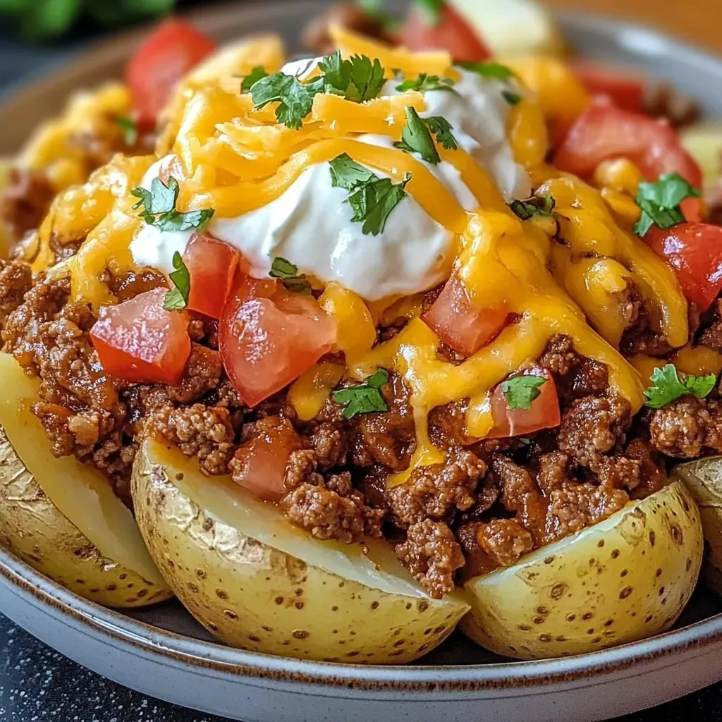 A plate of food with meat and cheese on top.