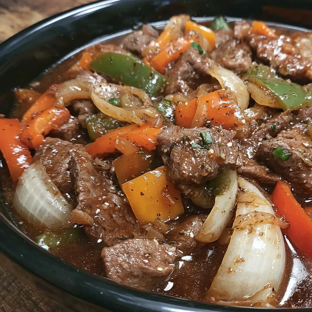 A bowl of meat and vegetables.