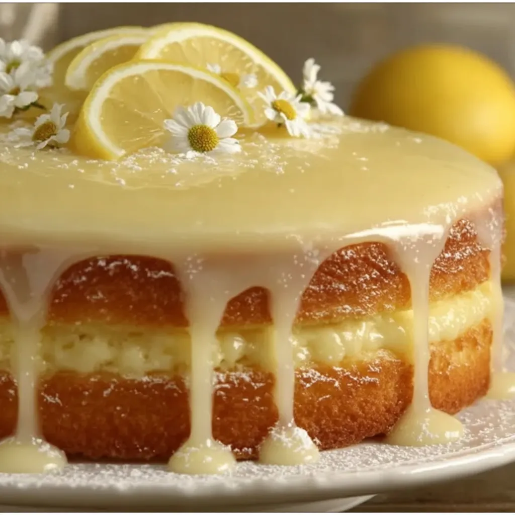 A cake with lemon slices on top.