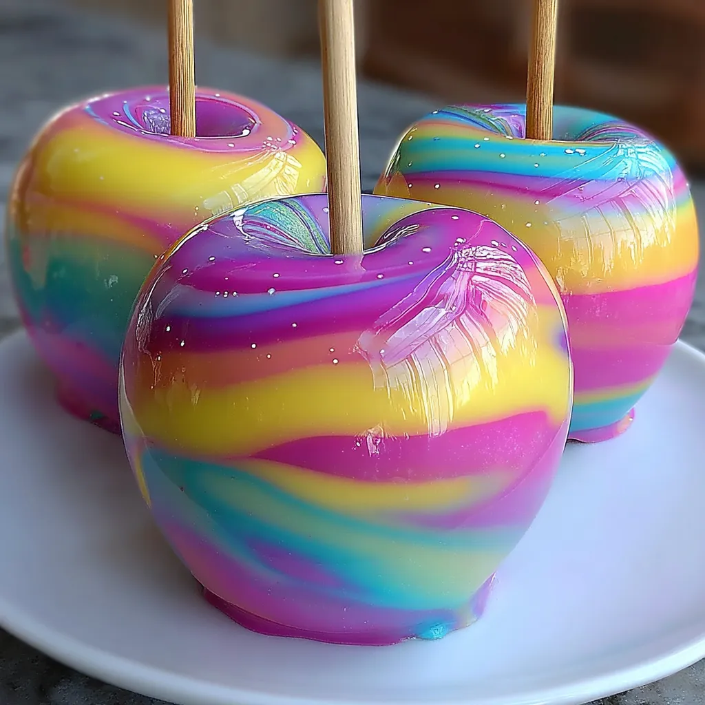 Three colorful apples on a plate.