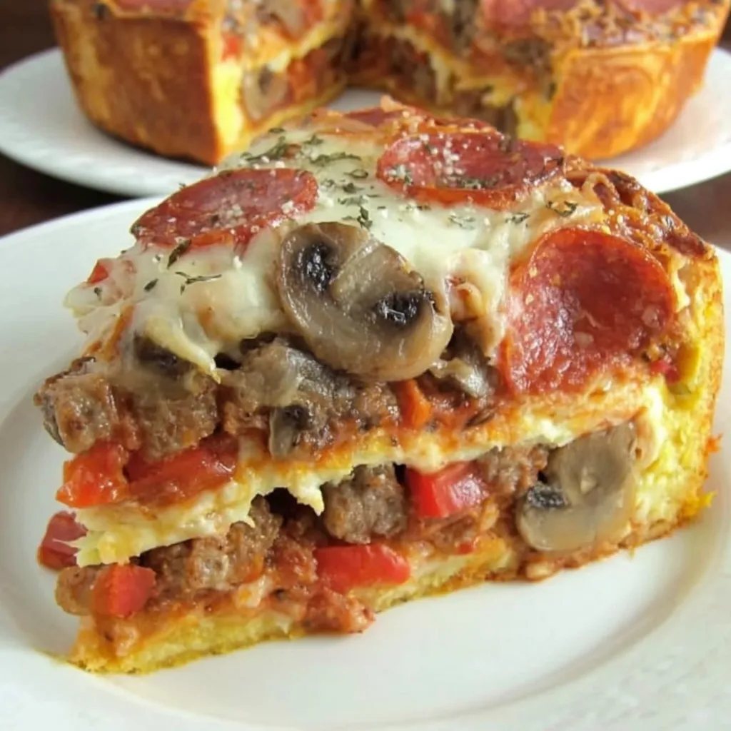 A slice of pizza with mushrooms and pepperoni.