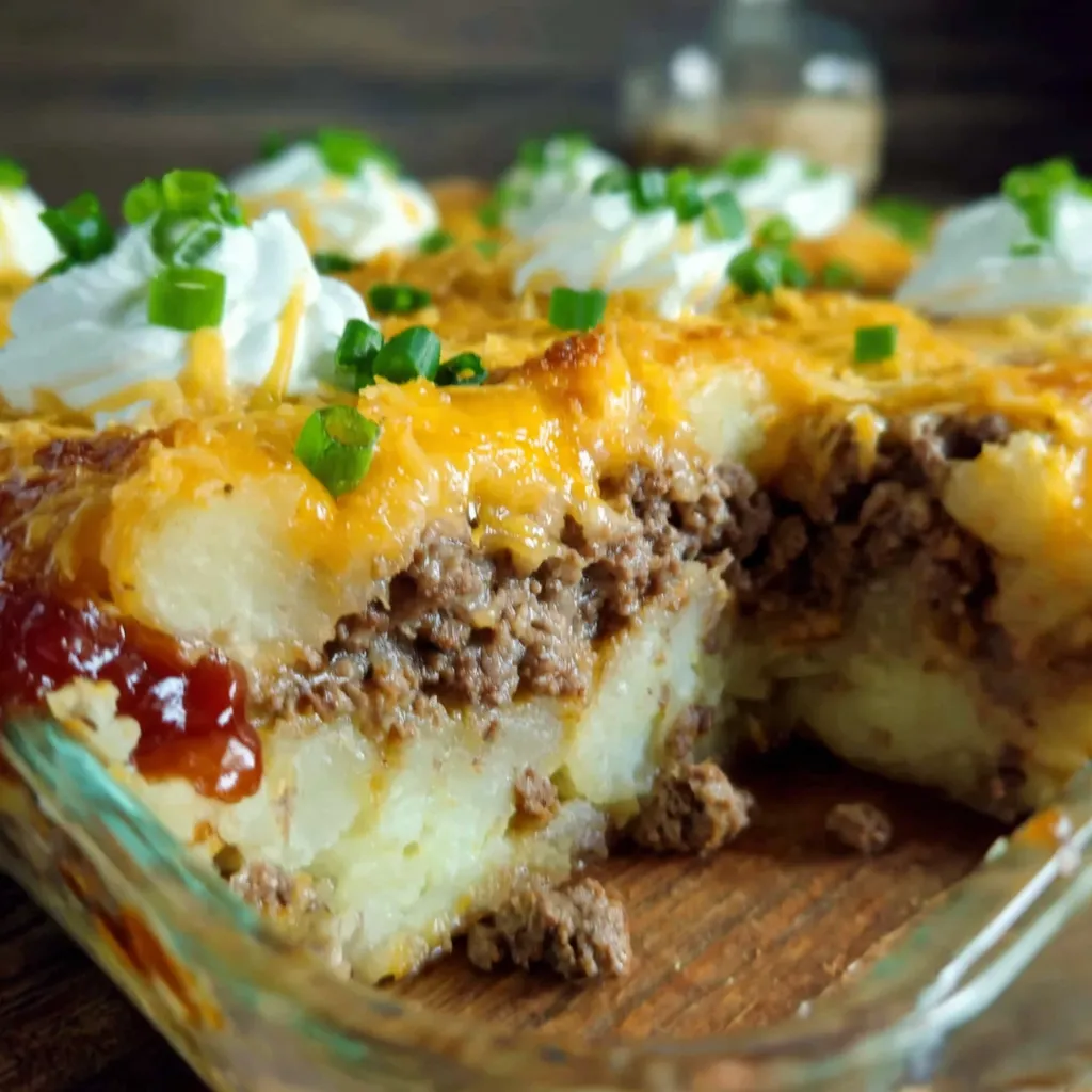 A slice of meat and potato pie.